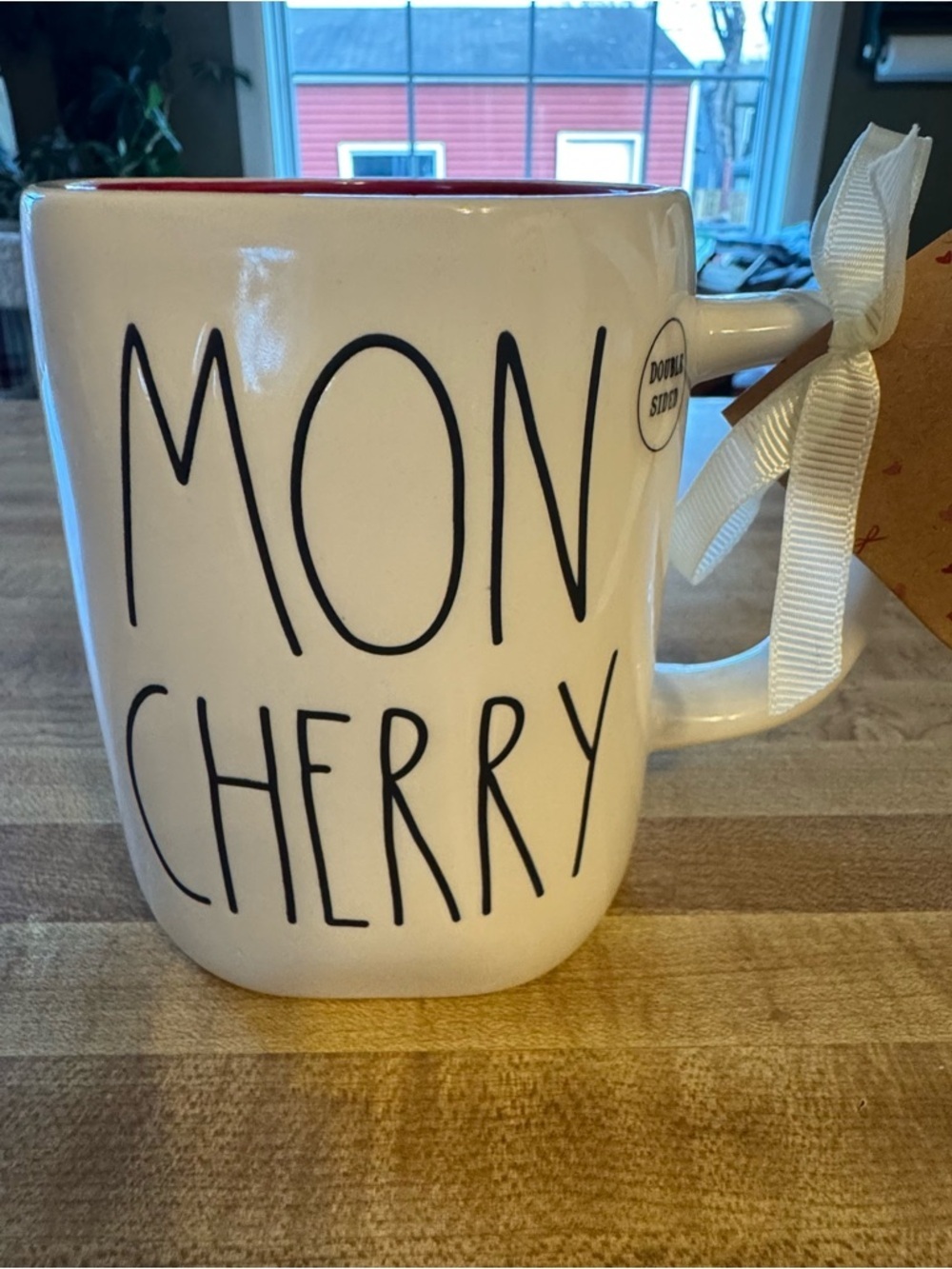 Rae Dunn Valentine's Day ‘MON CHERRY’ Double-Sided Mug w/Red Interior NWT